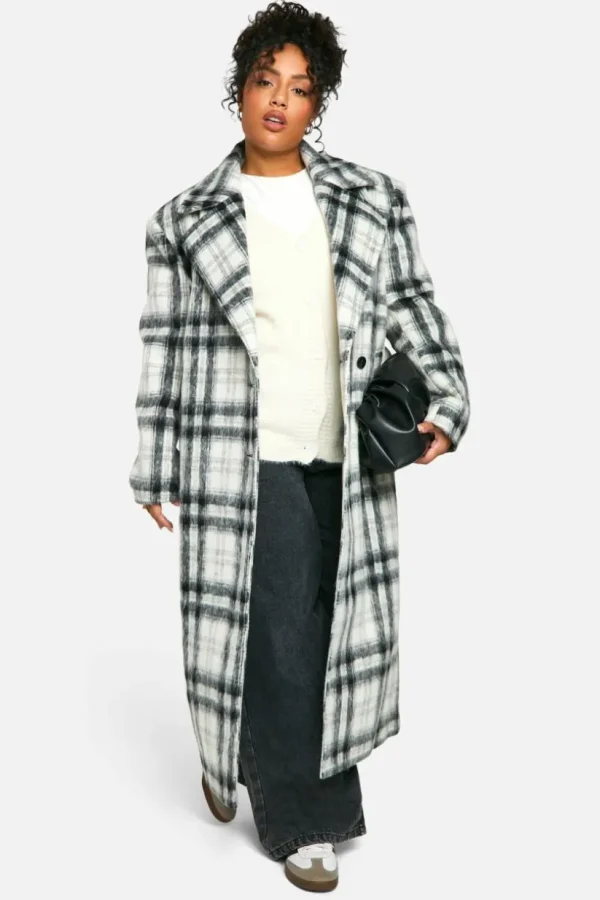 boohoo Plus Check Oversized Wool Look Coat | Women Shirts | Foundation