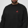 boohooMAN Plus Cherry Extended Neck Embroidered Sweat | Hoodies & Sweats