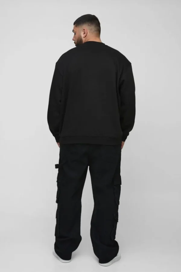 boohooMAN Plus Cherry Extended Neck Embroidered Sweat | Hoodies & Sweats