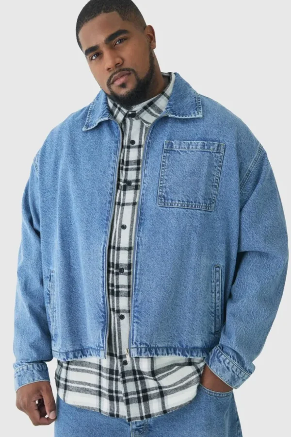 boohooMAN Plus Classic Denim Harrington Jacket | Man | Coats & Jackets