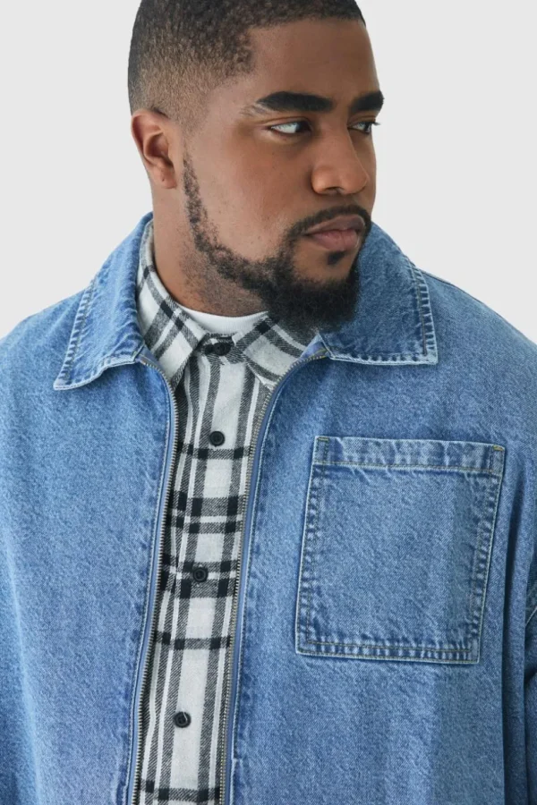 boohooMAN Plus Classic Denim Harrington Jacket | Man | Coats & Jackets