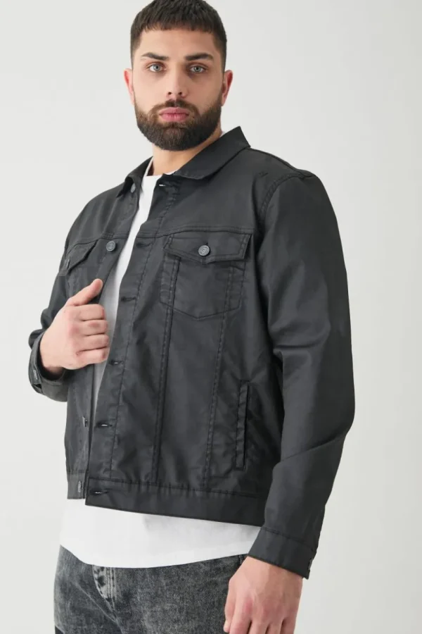 boohooMAN Plus Coated Denim Jacket | Man | Coats & Jackets