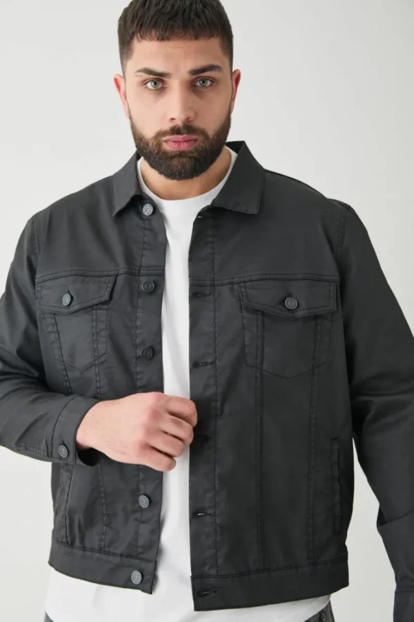 boohooMAN Plus Coated Denim Jacket | Man | Coats & Jackets