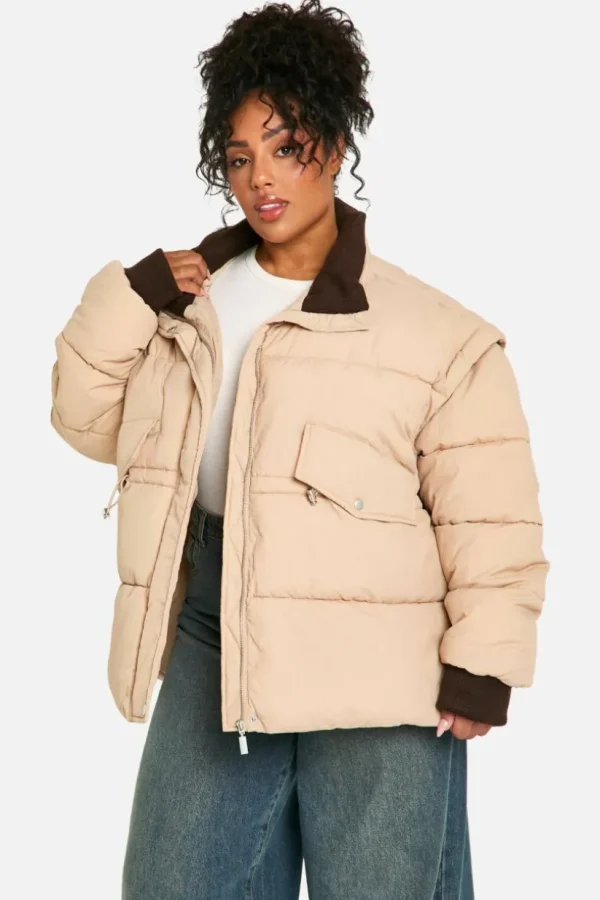 boohoo Plus Contrast Collar Oversized Puffer Jacket | Women Shirts | Foundation