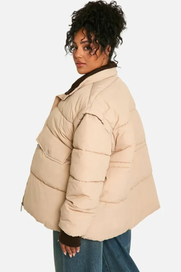 boohoo Plus Contrast Collar Oversized Puffer Jacket | Women Shirts | Foundation