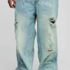 boohooMAN Plus Crotch Embroidered Distressed Gusset Flared Jeans | Denim | Going Out Denim