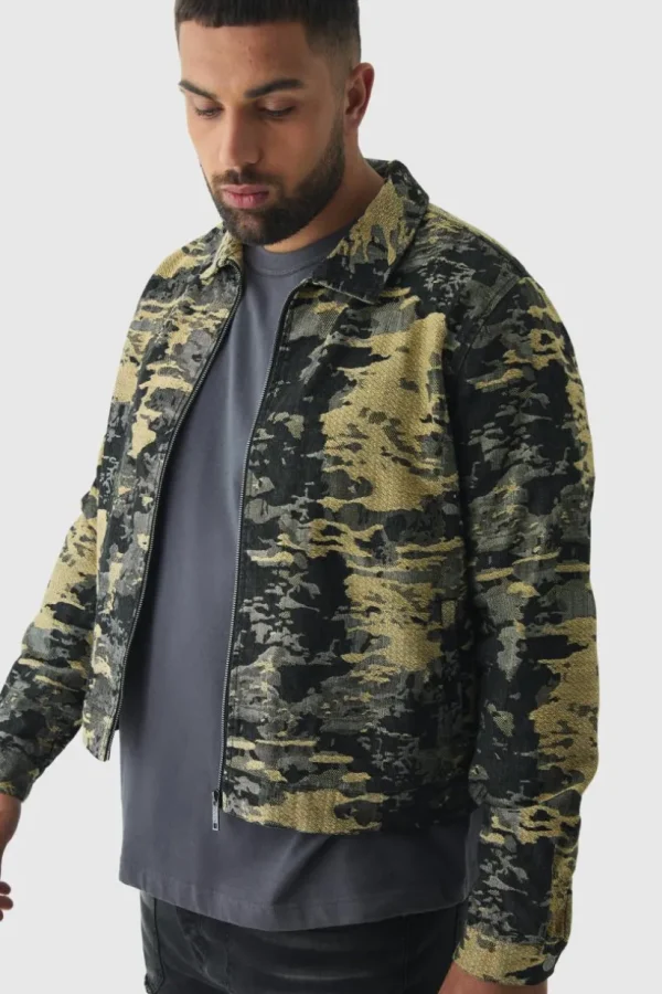 boohooMAN Plus Denim Fabric Interest Harrington Jacket | Man | Coats & Jackets