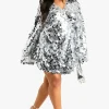 boohoo Plus Disc Sequin Wrap Flare Sleeve Dress | Women Shirts | Foundation