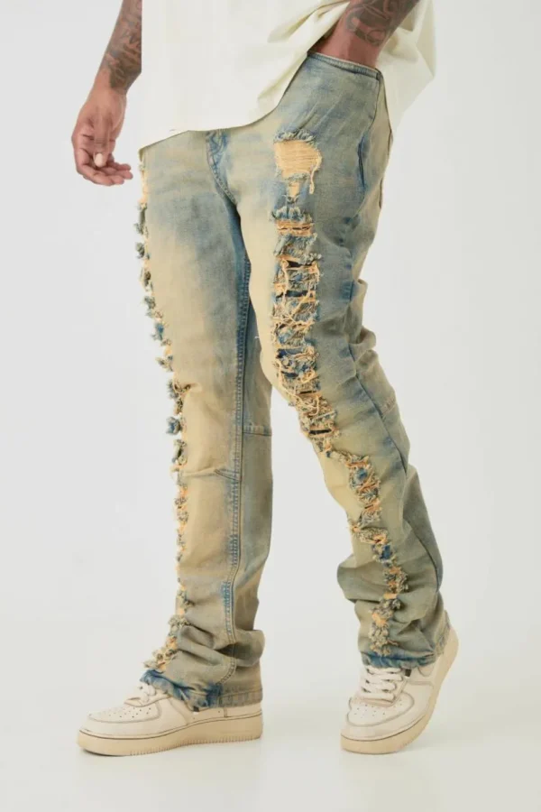 boohooMAN Plus Distressed Stretch Skinny Flared Jeans | Jeans