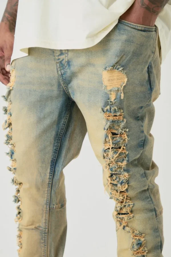 boohooMAN Plus Distressed Stretch Skinny Flared Jeans | Jeans