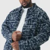 boohooMAN Plus Distressed Tapestry Denim Harrington Jacket | Coats & Jackets