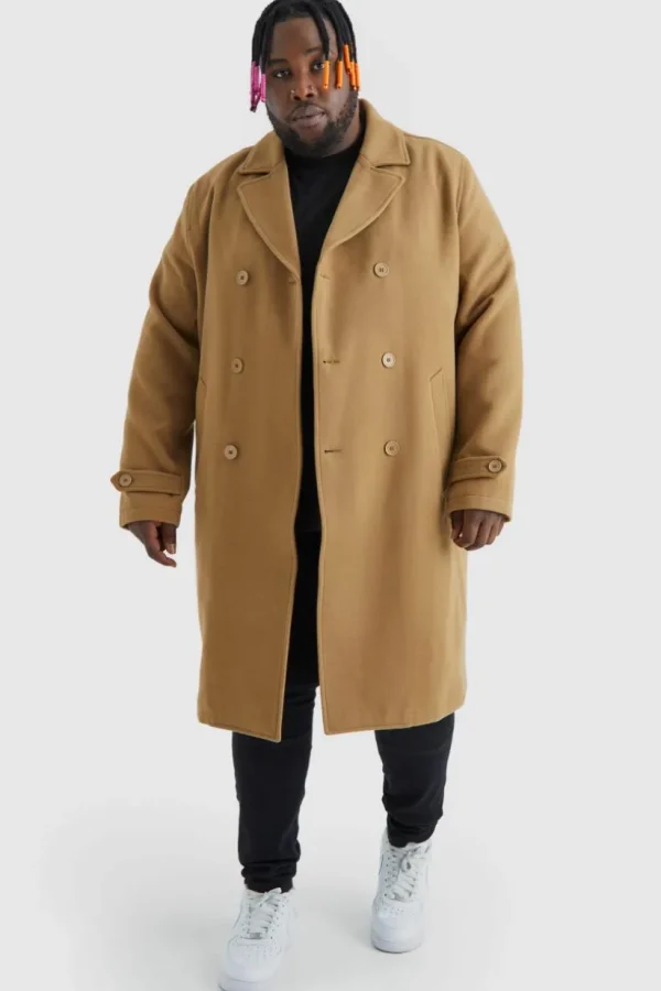 boohooMAN Plus Double Breasted Wool Look Overcoat | Man | Coats & Jackets