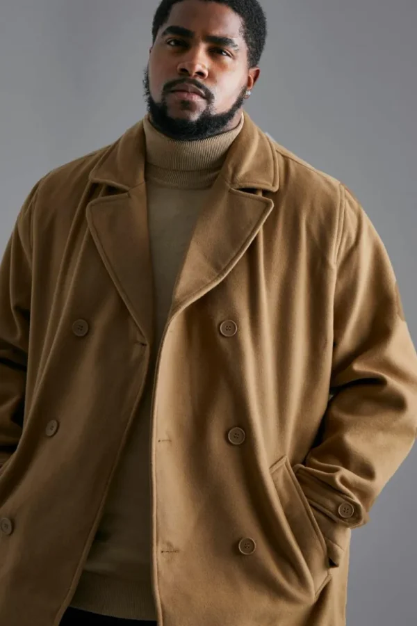 boohooMAN Plus Double Breasted Wool Look Overcoat | Man | Coats & Jackets