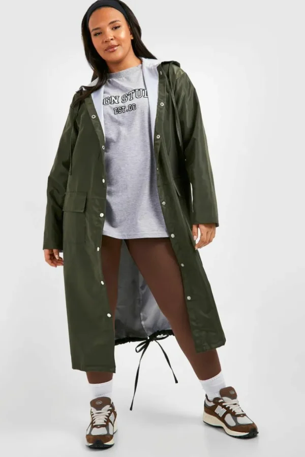 boohoo Plus Double Layer Shell Longline Rain Parka | Women Shirts | Foundation