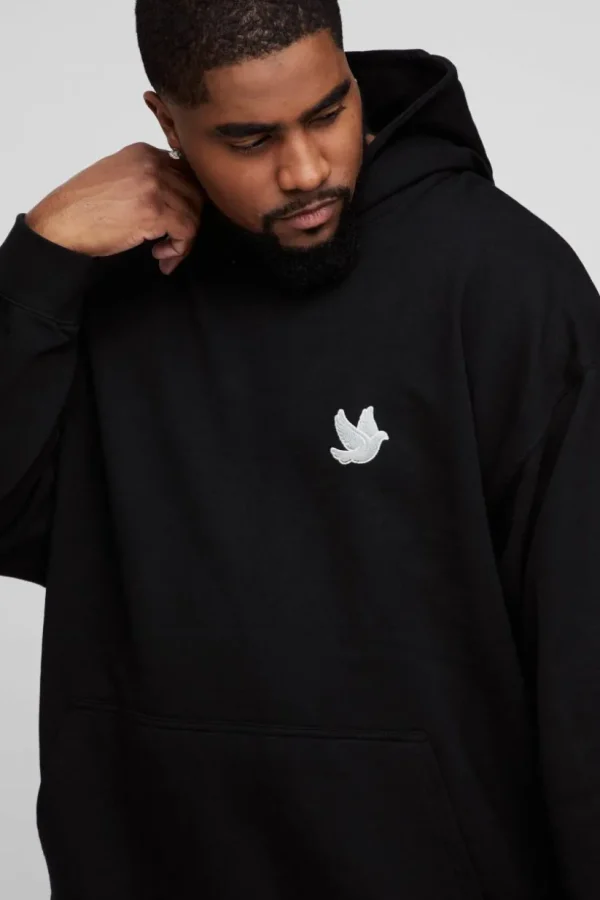 boohooMAN Plus Dove Embroidered Hoodie | Hoodies & Sweats