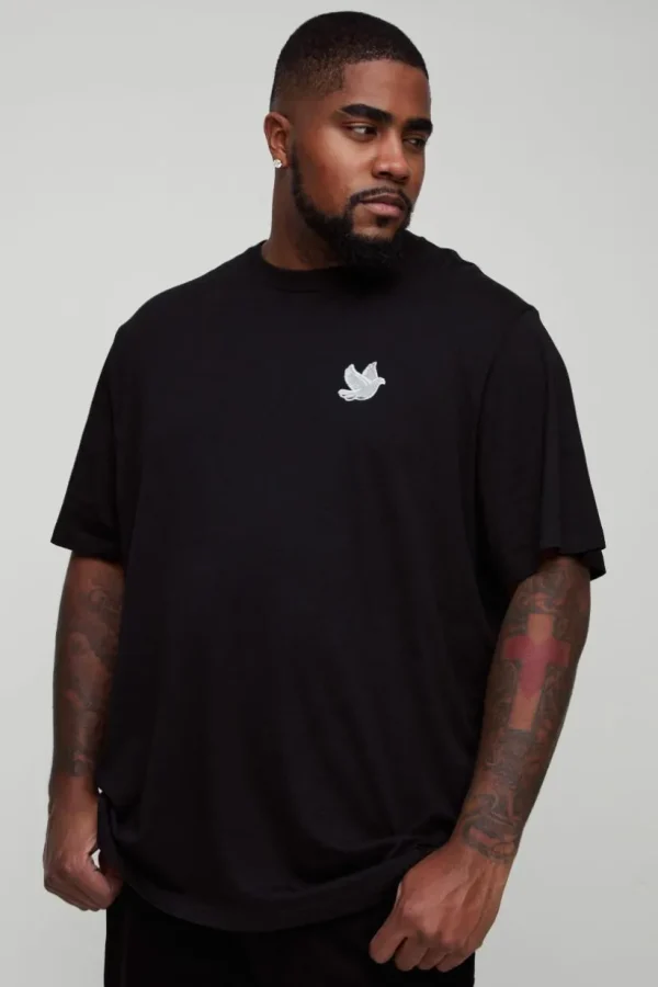 boohooMAN Plus Dove Embroidered T-Shirt | T-Shirts