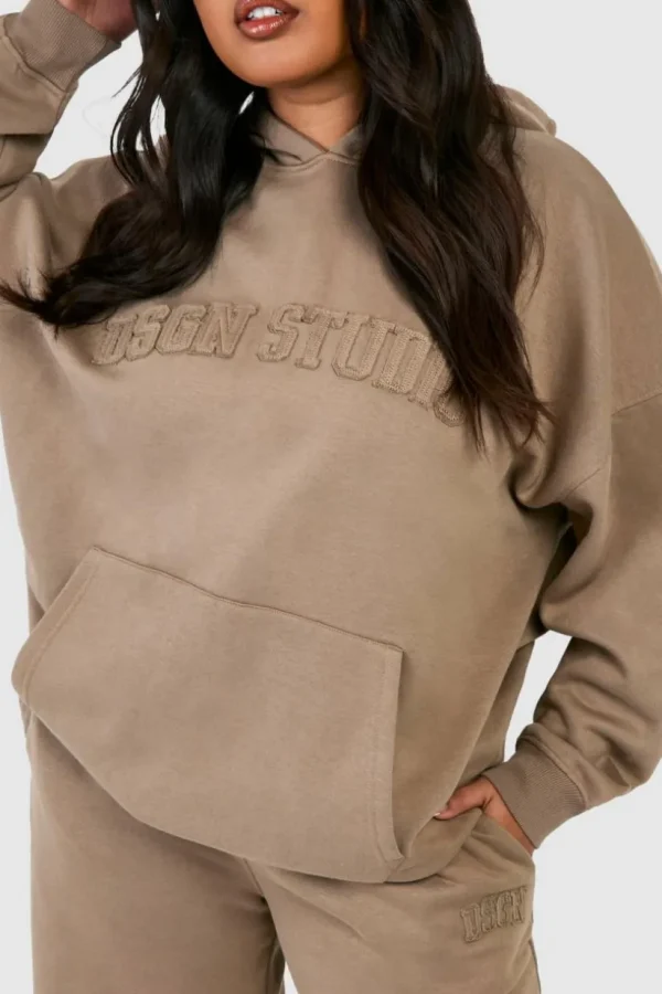 boohoo Plus Dsgn Studio Self Fabric Applique Oversized Hoodie | Women Shirts | Foundation