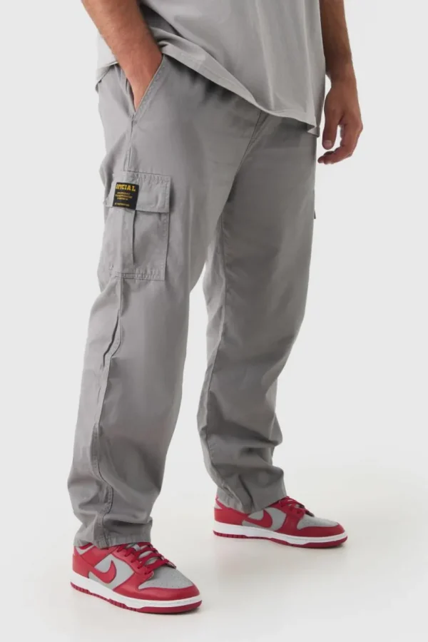 boohooMAN Plus Elastic Waist Straight Fit Cargo Trousers | Trousers | Cargo Trousers