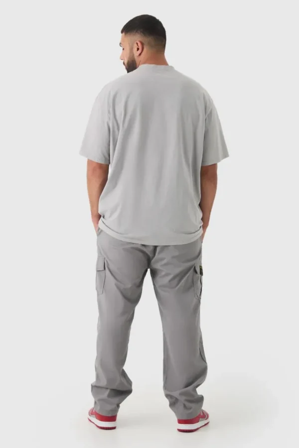 boohooMAN Plus Elastic Waist Straight Fit Cargo Trousers | Trousers | Cargo Trousers