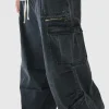 boohooMAN Plus Elasticated Waist Acid Wash Parachute Cargo Jeans | Denim | Going Out Denim