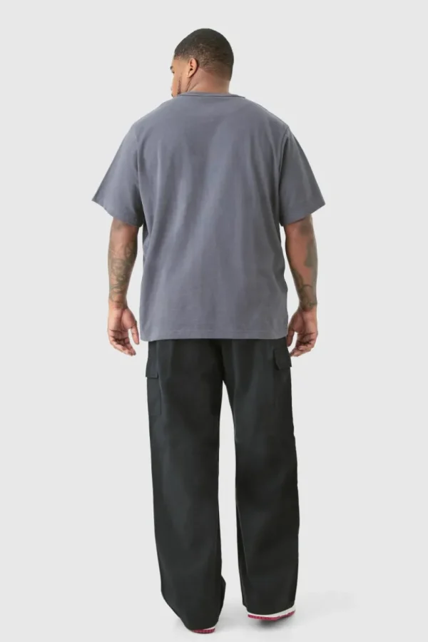 boohooMAN Plus Elasticated Waist Relaxed Fit Cargo Trousers | Trousers | Cargo Trousers