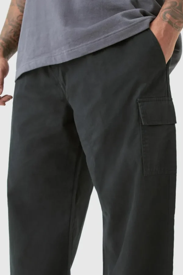 boohooMAN Plus Elasticated Waist Relaxed Fit Cargo Trousers | Trousers | Cargo Trousers