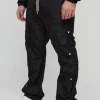 boohooMAN Plus Elasticated Waist Slim Flare Stacked Cargo Trousers | Trousers