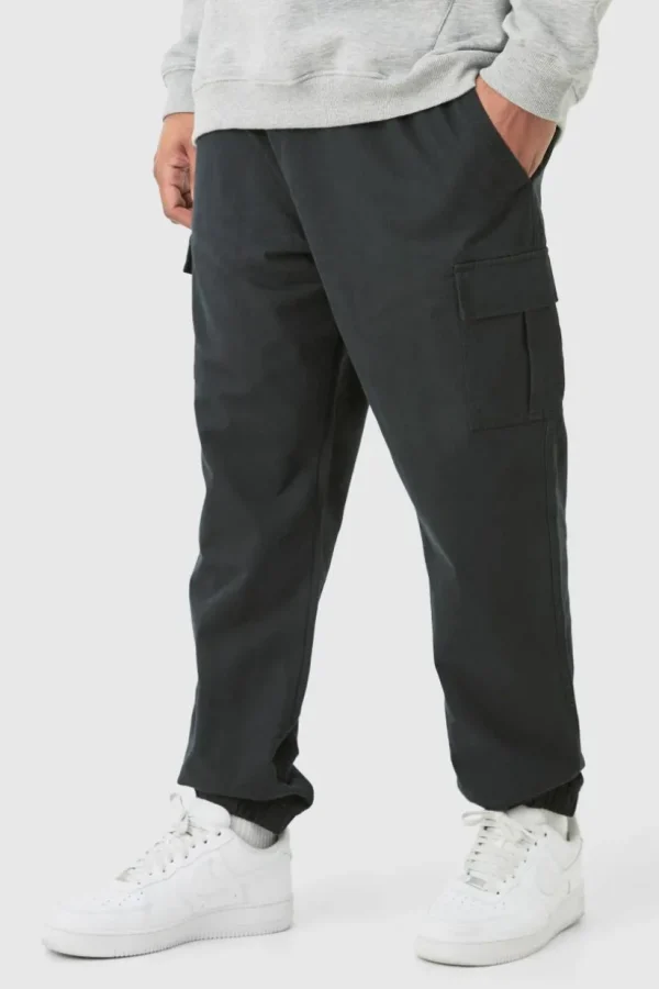 boohooMAN Plus Elasticated Waist Slim Fit Cargo Trousers | Trousers