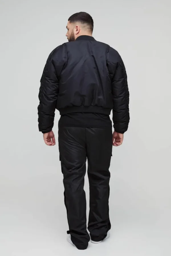 boohooMAN Plus Elasticated Waist Slim Flare Stacked Cargo Trousers | Trousers