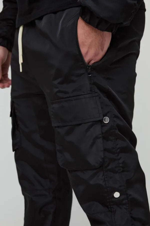 boohooMAN Plus Elasticated Waist Slim Flare Stacked Cargo Trousers | Trousers