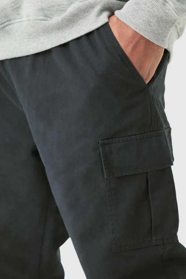 boohooMAN Plus Elasticated Waist Slim Fit Cargo Trousers | Trousers