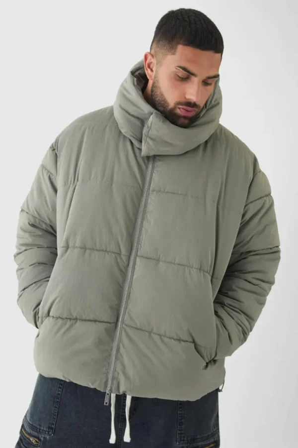 boohooMAN Plus Extended Funnel Neck Hooded Puffer Jacket In | Coats & Jackets