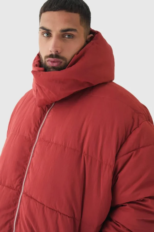 boohooMAN Plus Extended Funnel Neck Hooded Puffer Jacket In | Coats & Jackets