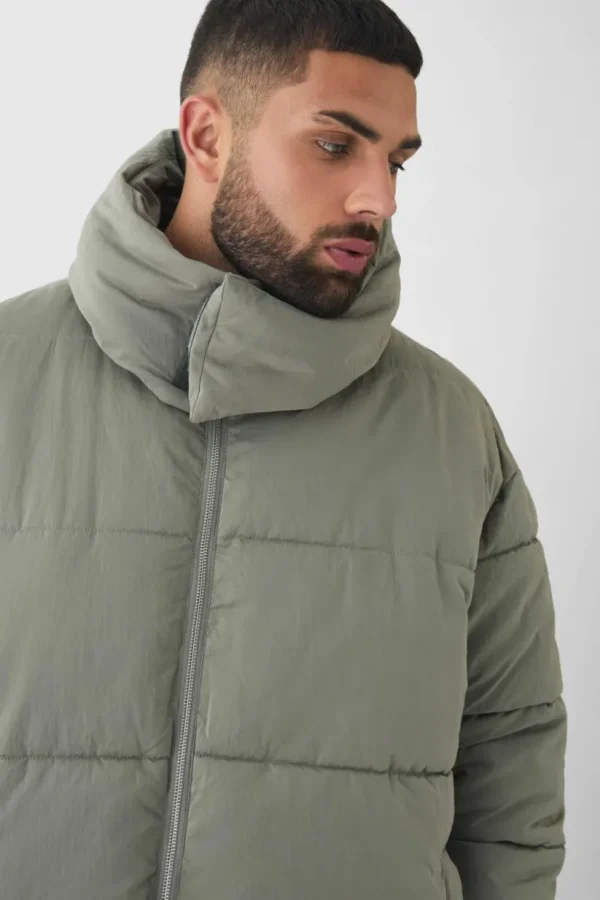 boohooMAN Plus Extended Funnel Neck Hooded Puffer Jacket In | Coats & Jackets