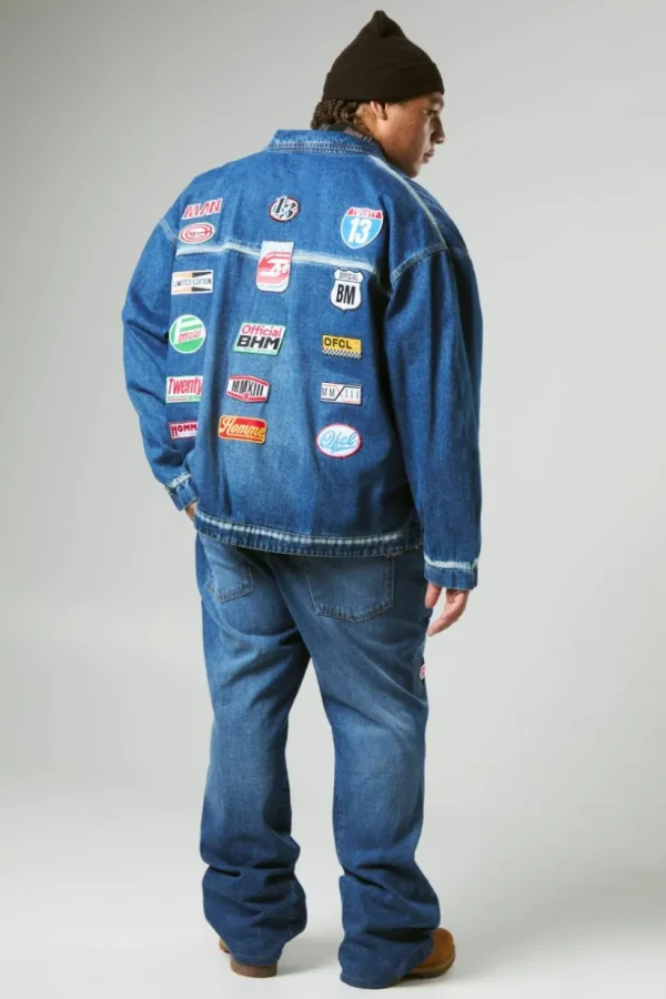 boohooMAN Plus Extreme Applique Oversized Denim Jacket | Denim | Going Out Denim