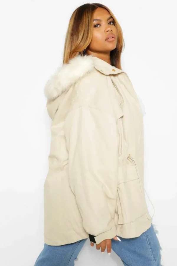 boohoo Plus Faux Fur Lined Hooded Parka Coat | Women Shirts | Foundation