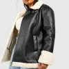 boohoo Plus Faux Fur Longline Aviator Jacket | Women Shirts | Foundation