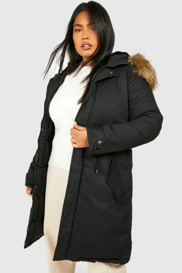 boohoo Plus Faux Fur Trim Parka Coat | Women Shirts | Foundation