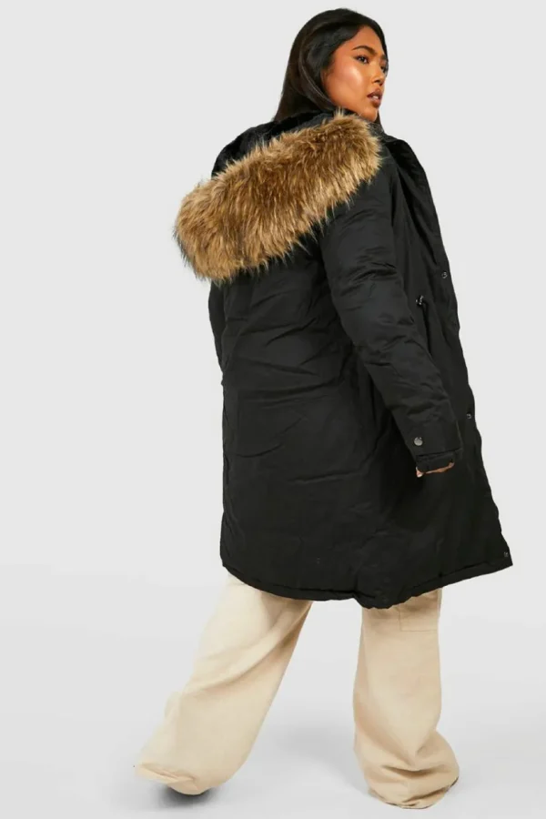 boohoo Plus Faux Fur Trim Parka Coat | Women Shirts | Foundation