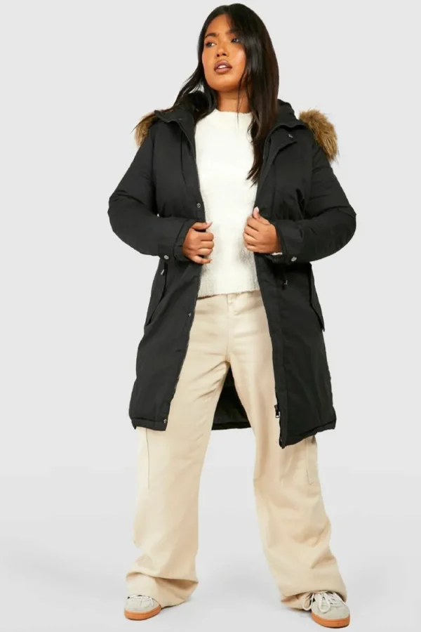 boohoo Plus Faux Fur Trim Parka Coat | Women Shirts | Foundation