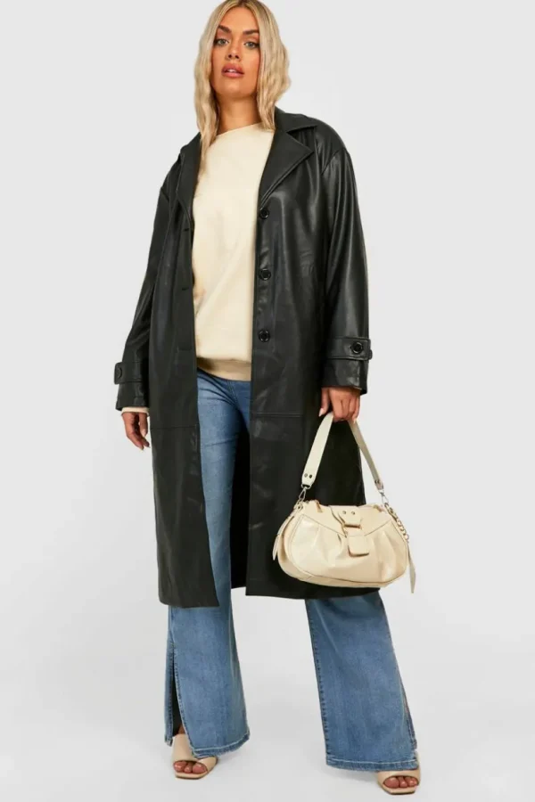 boohoo Plus Faux Pu Trench Coat | Women Shirts | Foundation