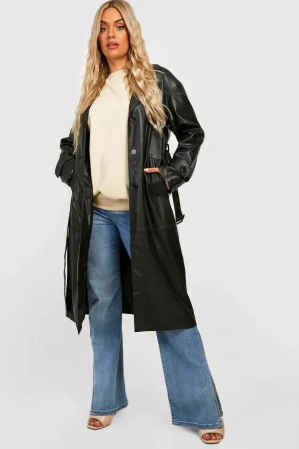 boohoo Plus Faux Pu Trench Coat | Women Shirts | Foundation