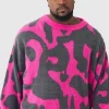 boohooMAN Plus Fluffy Knit Abstract Sweatshirt | Knitwear | Going Out Knitwear