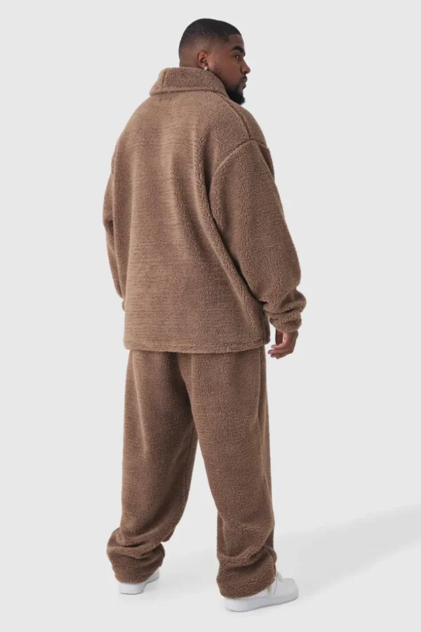 boohooMAN Plus Fluffy V Neck Sweatshirt & Jogger Lounge Set In | Loungewear