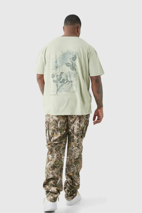 boohooMAN Plus Forest Camo Slim Stacked Multi Cargo Trouser | Trousers