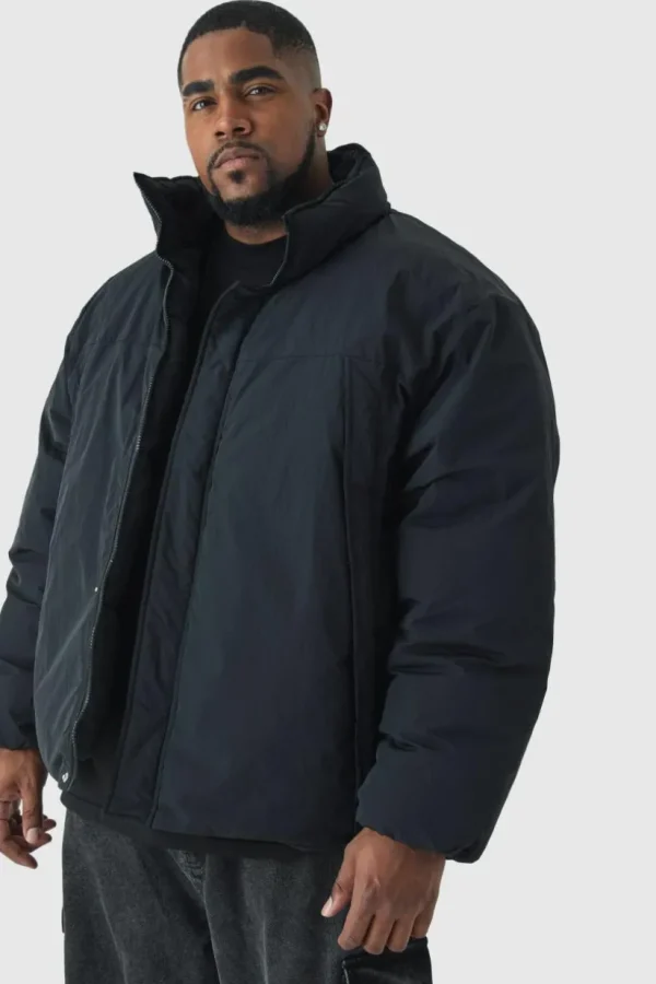 boohooMAN Plus Funnel Neck Padded Jacket In | Man | Coats & Jackets