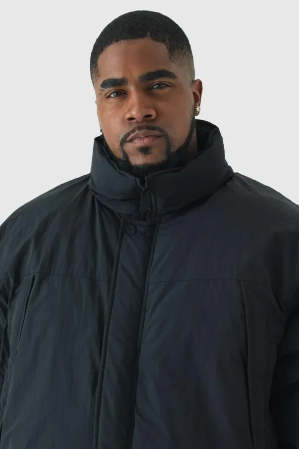 boohooMAN Plus Funnel Neck Padded Jacket In | Man | Coats & Jackets