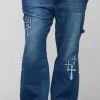 boohooMAN Plus Gothic Cross Applique Carpenter Gusset Jeans | Jeans