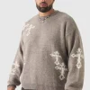 boohooMAN Plus Gothic Cross Oversized Fluffy Knitted Sweat | Knitwear | Going Out Knitwear