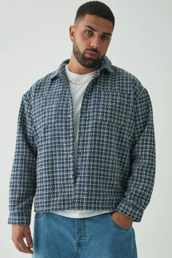 boohooMAN Plus Heavy Weight Boucle Overshirt | Shirts | Going Out Shirts